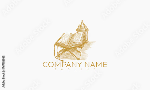 Golden Book and Lamp Illustration for Company Logo