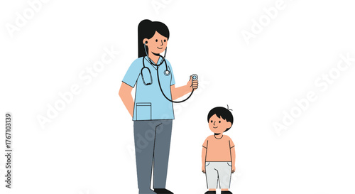Dedicated pediatrician providing essential healthcare check-up to a young boy, focusing on preventative medicine and well-being for child health