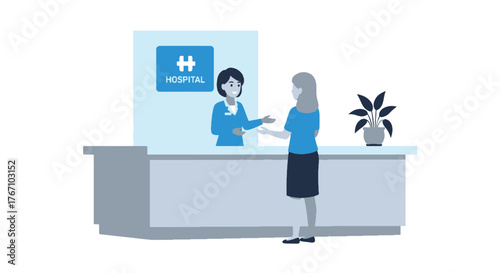 A dedicated healthcare professional offers vital assistance to a patient at the hospital reception, ensuring a smooth and efficient service