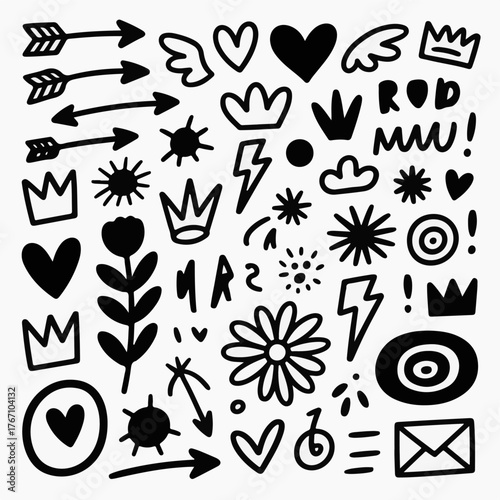 hand-drawn doodle symbols