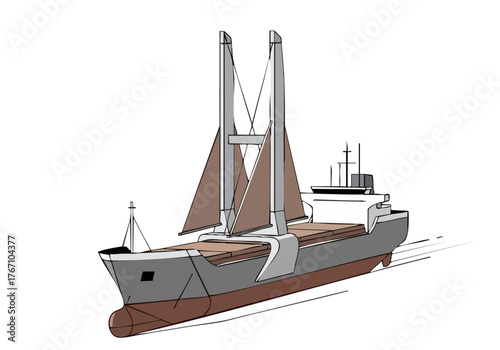 A stylized illustration of 'Sea Power Ease,' a sailing vessel with towering supports. Clean lines and a nautical aesthetic create a visually appealing design suitable for commercial use.