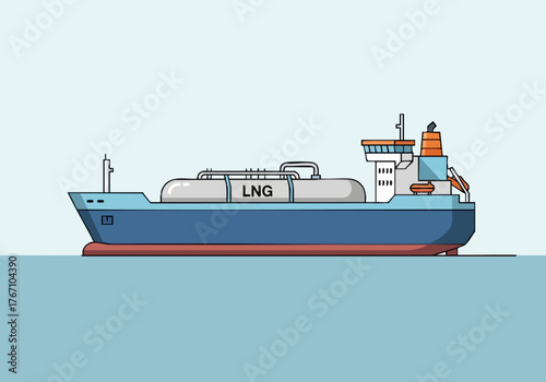 A stylized illustration of an LNG carrier ship sailing on the ocean. Clean lines and a modern aesthetic. Ideal for maritime, energy, and logistics themes.