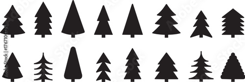 Christmas tree icon set. Vector illustration of pine silhouette