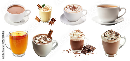 Fototapeta Naklejka Na Ścianę i Meble -  PNG Assorted delicious hot beverages, element set on transparent background