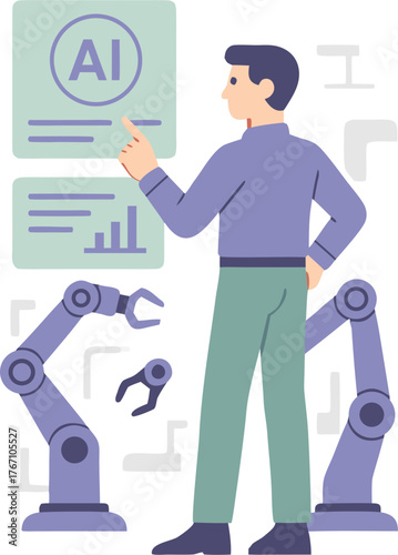 Engineer controls automation using AI interface, modern factory concept for innovation and efficiency