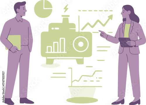 Dynamic business team analyzing growth charts, planning success strategy with modern data visualization