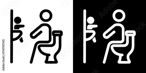 Multipurpose toilet icon with baby chair. Public restroom sign showing facilities for parents with infants and accessible design. Simple outline vector illustration with editable stroke.