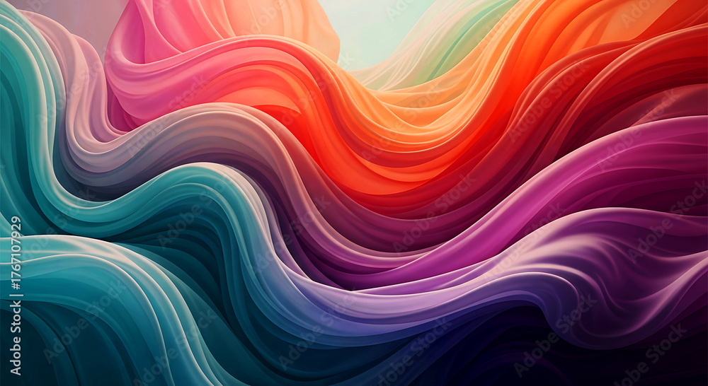 Fototapeta premium Abstract Colorful Fluid Wave Background with Smooth Silk Fabric Flow and Gradient Movement. 