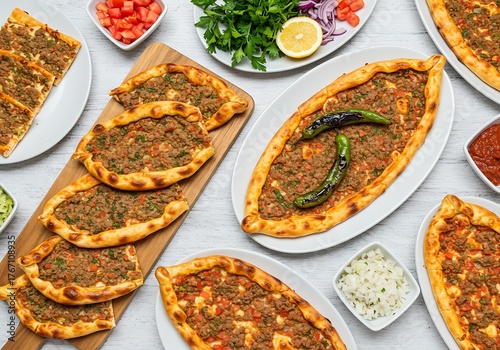 Delicious Turkish Pide Variety - Lahmacun and More on Display.