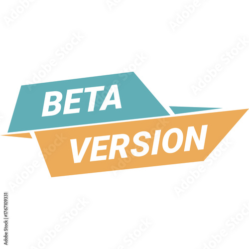 Beta Version Text Logo Badge With Teal And Orange Geometric Shapes On Transparent Background