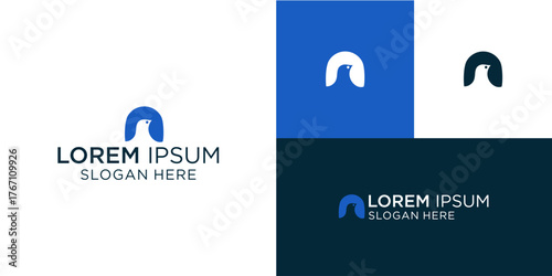Modern logo design featuring a stylized bird within an arch shape perfect for a tech company, marketing agency, or creative startup brand identity with a clean and minimalist aesthetic