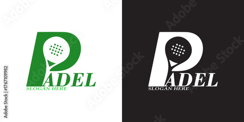 Dynamic padel sport logo design featuring a modern letter P and racket silhouette for branding success, perfect for athletic teams and fitness brands seeking a strong visual identity