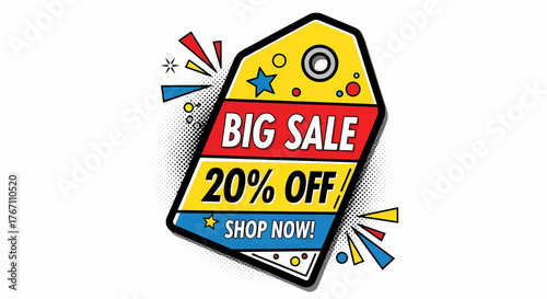 Colorful pop art price tag for business marketing and advertising, a vibrant vector illustration concept