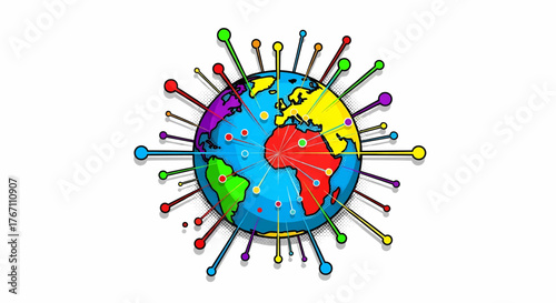 Global network for business and marketing advertising. A connected world concept in a pop art vector illustration