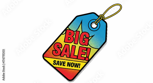 A vibrant pop art vector illustration for business and advertising, a colorful tag for a marketing sale