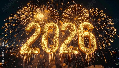 Spectacular Fireworks Display Illuminating the Night Sky with 2026.