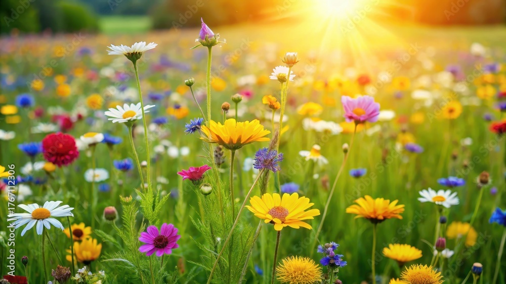 Obraz premium Wildflowers Blooming in a Green Meadow