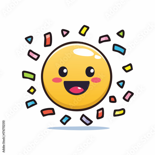 Cheerful sun character radiating positivity with confetti, perfect for brightening any day and adding a touch of whimsical fun to your designs