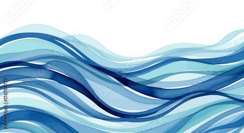 Abstract Watercolor Ocean Waves - Blue Fluid Artistic Background