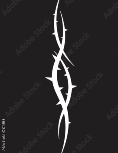Monochrome vector graphic of intertwined thorny stems in a tattoo style