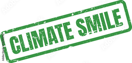 Vibrant green Climate Smile grunge stamp representing positive environmental optimism and global responsibility