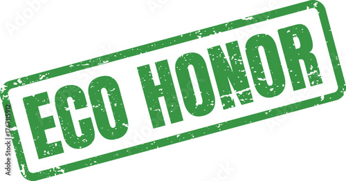 An authentic green textured rubber stamp showing ECO HONOR to signify environmental achievement and recognition