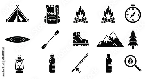 Camping and Outdoor Adventure Icons Set for Enthusiasts