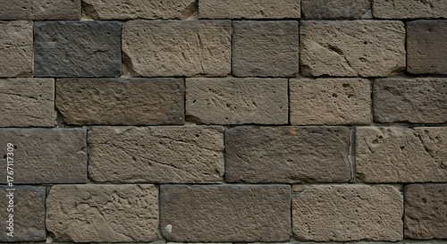 Close-up of a weathered brick wall with various colors and textures.