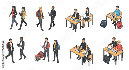 Diverse Group of Students Engaged in Academic and Leisure Activities Outdoors