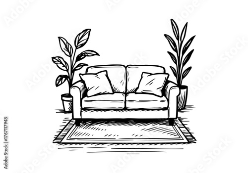 Sofa hand drawn simple sketch vector illustration