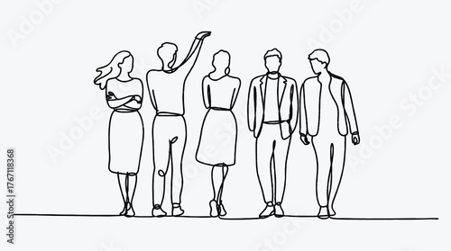 Minimalist Line Art of Diverse Team Standing Together in Business Setting