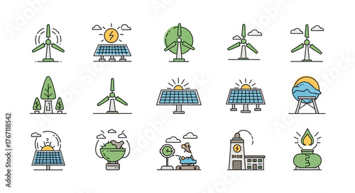 Sustainable Energy Icons Renewable Power Sources for a Greener Future in Technology