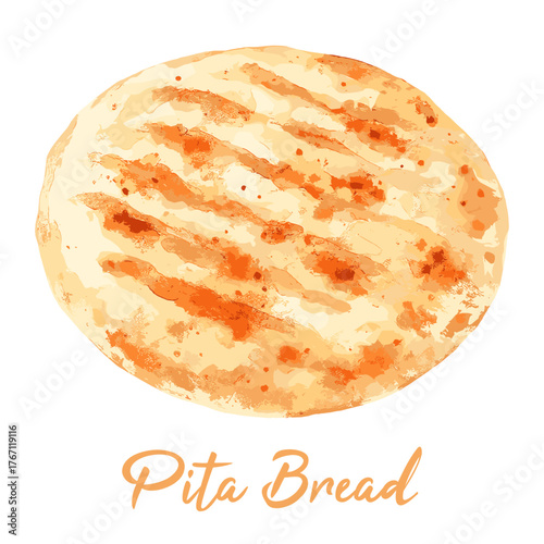 pita bread in watercolor illustration style, isolated vector on transparent background