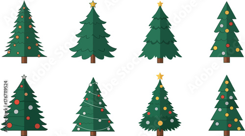 Christmas tree set flat design 