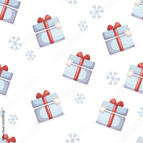 Seamless Christmas pattern with gift boxes and snowflakes perfect for festive wrapping paper cards fabric and winter decoration