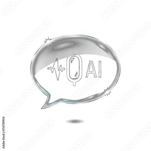Speech Bubble AI Voice Glassmorphism Icon on Black Background clean PNG