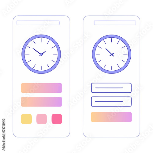 Calm meditation app ui design minimalist clock and color palette vector illustration vector