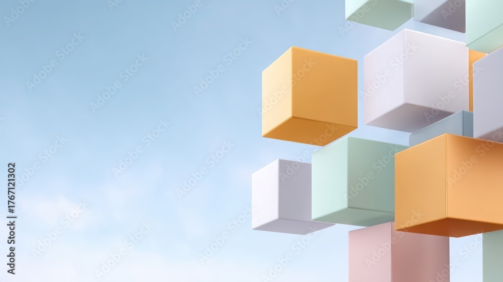 Fototapeta premium cross functional team collabora Abstract geometric shapes against a clear sky create a modern, artistic visual composition.