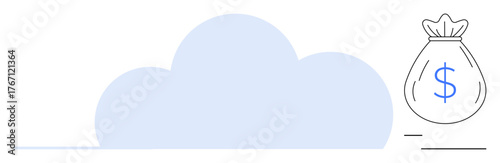 Cloud shape linked to a money bag with a dollar sign, visualizing cloud savings, digital assets, and online financial growth. Ideal for fintech, cloud storage, investment, finance, banking economy