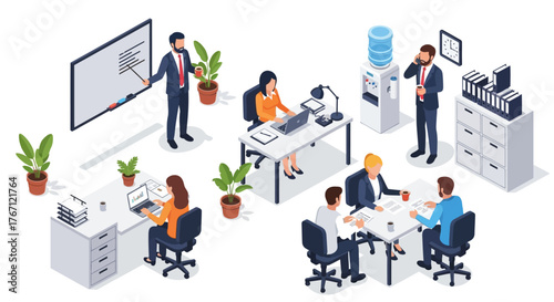 Office Workspace Illustration Collaborative Environment for Business Communication and Strategy