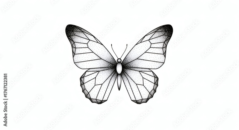 Obraz premium Geometric Dotwork Butterfly Illustration Black and White