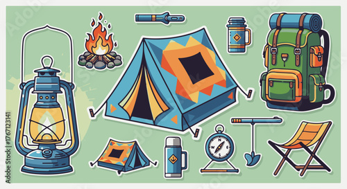Flat Design Camping and Outdoor Gear Vector Illustration Collection