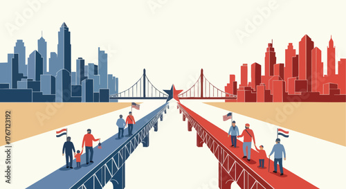 Illustration of American Political Polarization and Division.