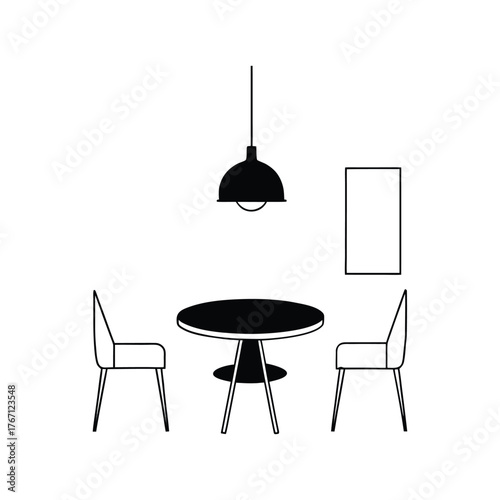 Mid century dining room vector illustration