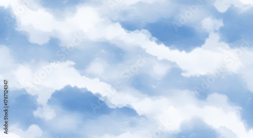 Abstract Blue and White Watercolor Sky Background with Soft Clouds