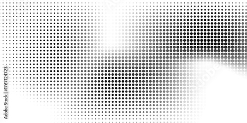 Abstract black dotted on grey background with mesh texture. White pattern polka dots