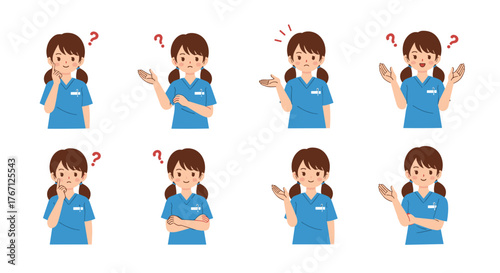 Cartoon nurse character shows emotions and poses, ideal for healthcare education or medical communication materials in a friendly and approachable way