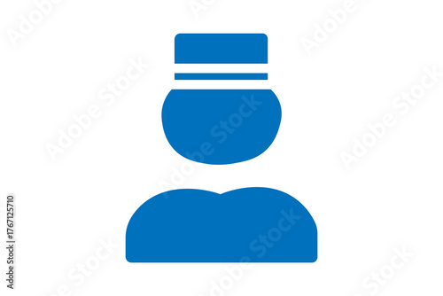 The image shows a blue icon of a hotel staff member or bellboy, represented by a person wearing a uniform and a hat.