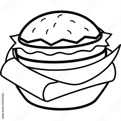 A burger meal tray line art