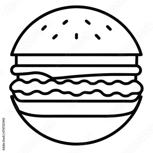 A burger with sesame bun line art